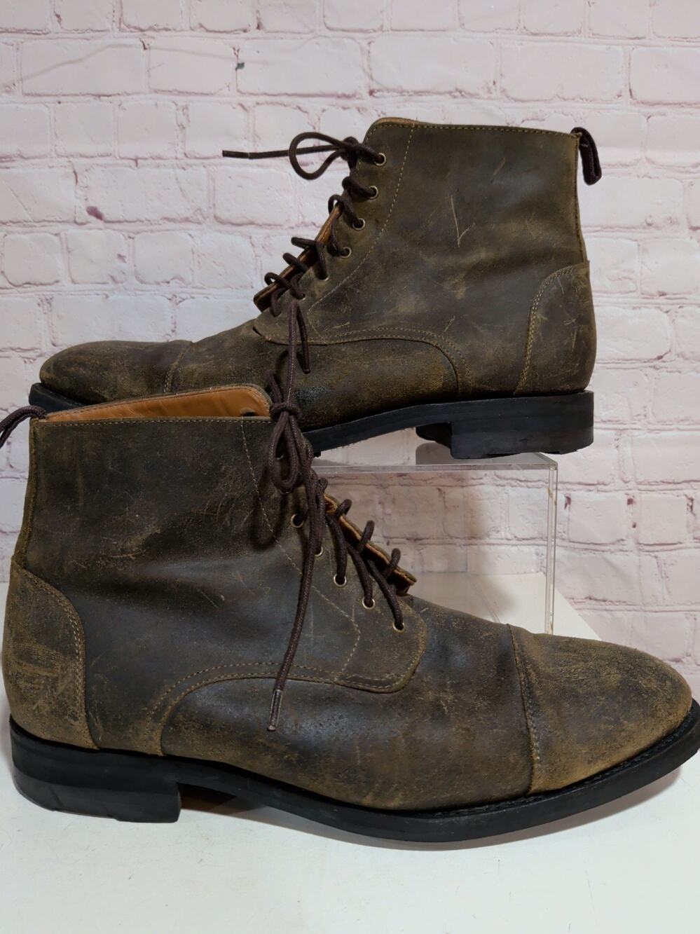 Taft Men's 46 Dragon Brown Distressed Nubuck Leather Cap Toe Boots European Made